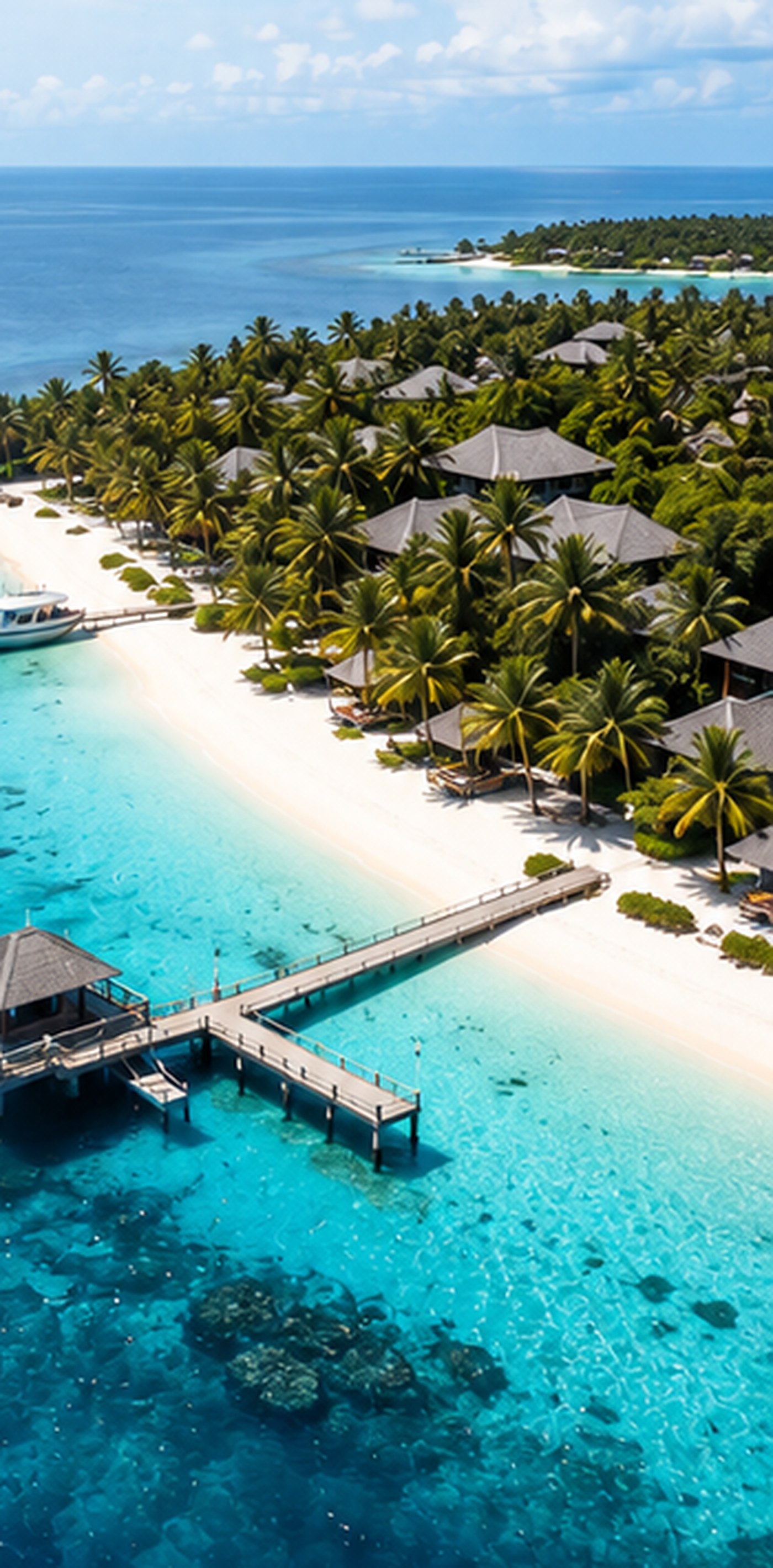 Aerial view of a Maldives resort island